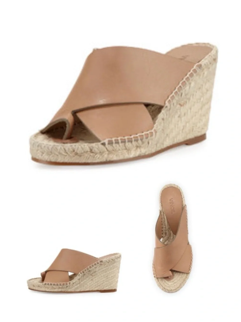 Vince Tan Leather Wedge Sandals